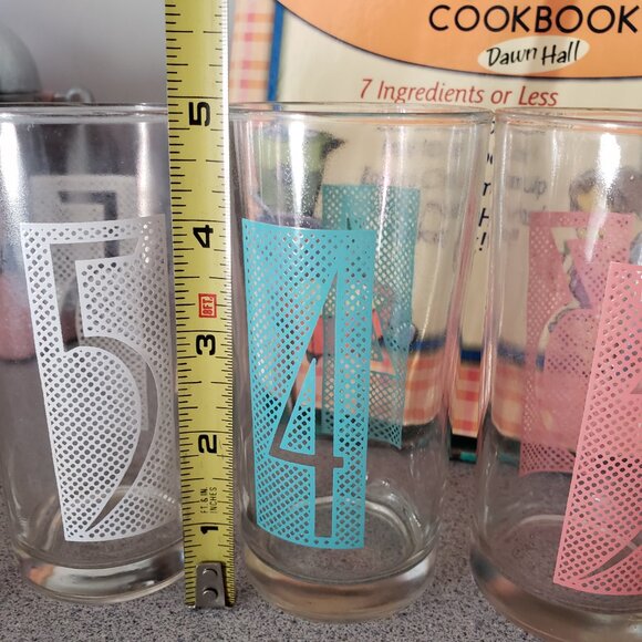 Mid Century Retro Vintage Party Glasses Set 6 Numbered Glasses Juice Tumblers - Picture 4 of 10